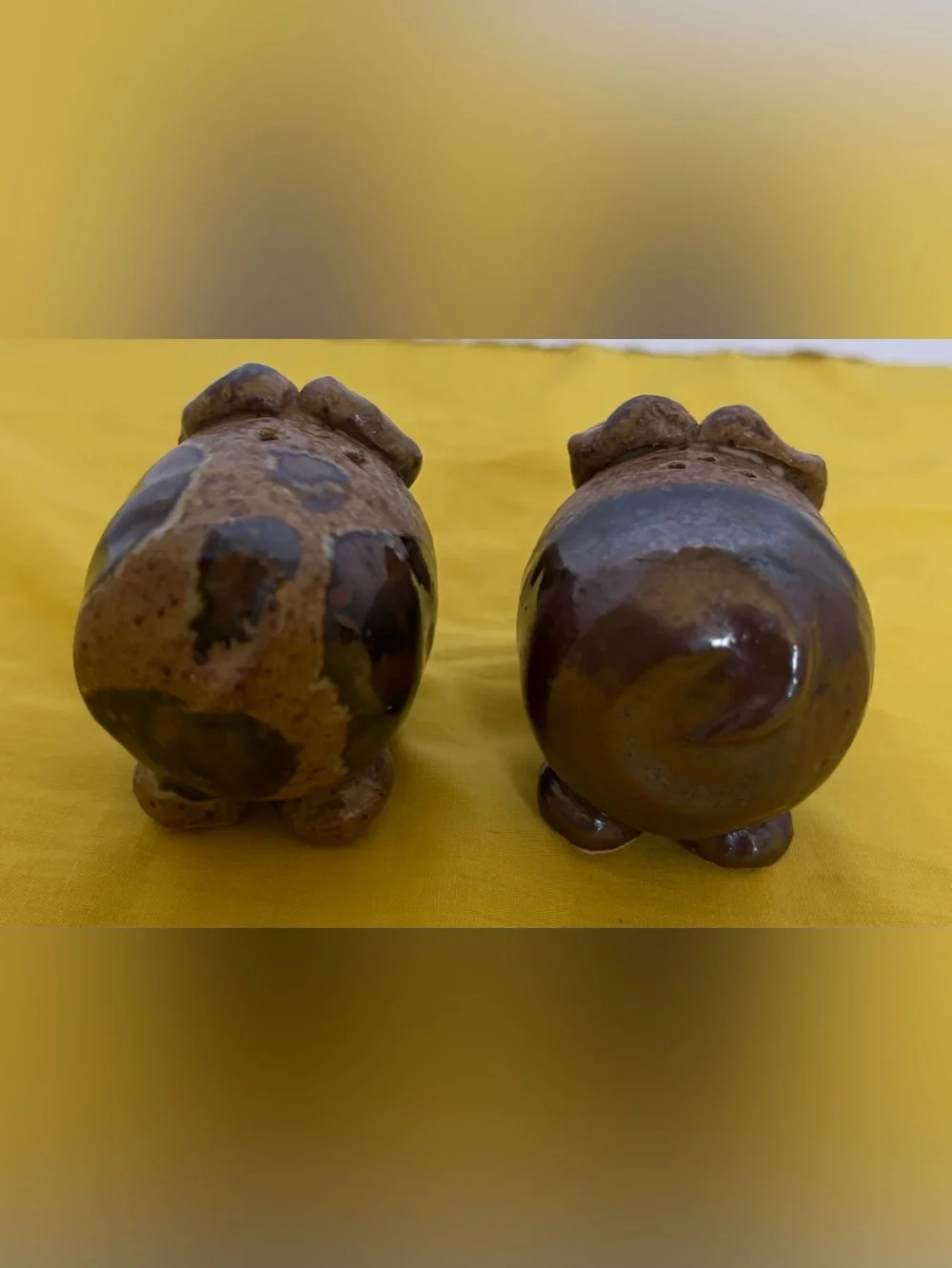 Handcrafted Brown Ceramic Pig Salt and Pepper Shakers - Set of 2